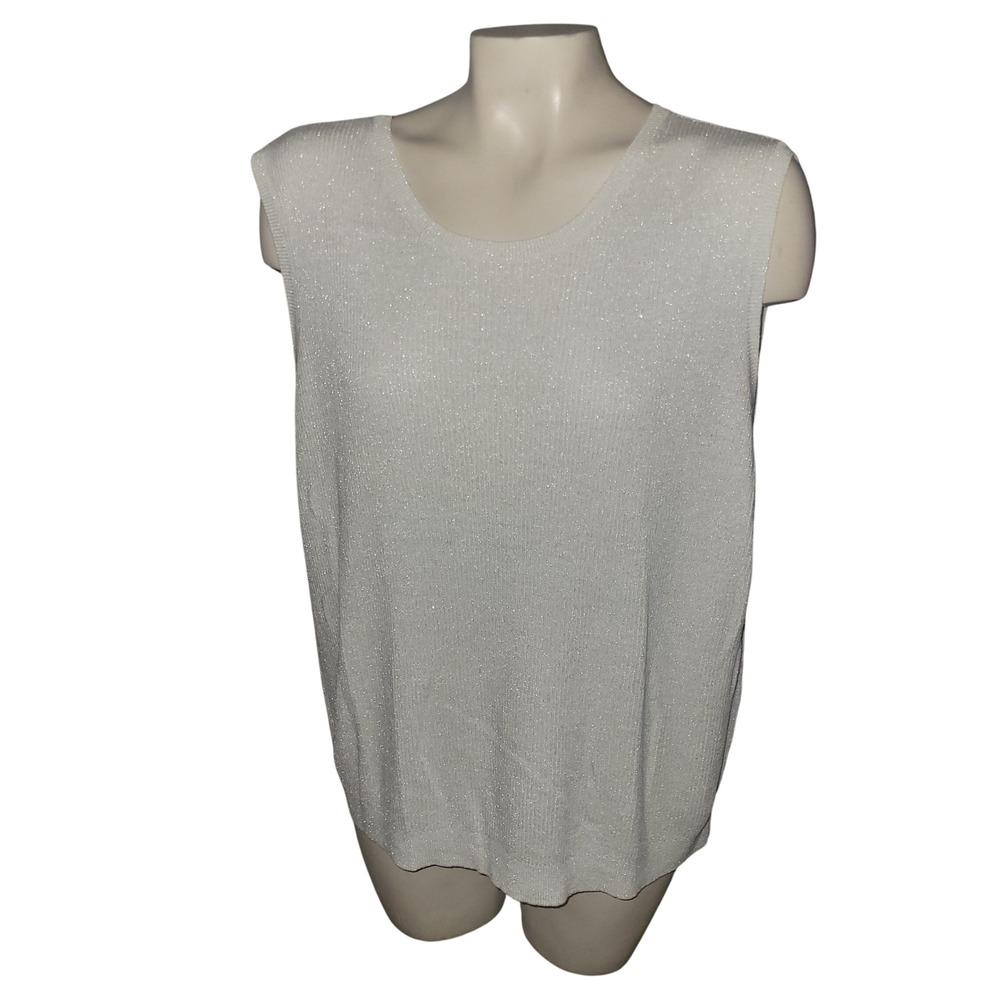EILEEN FISHER Womens Silver Sparkle Knit Sleeveless Top M linen blend holiday